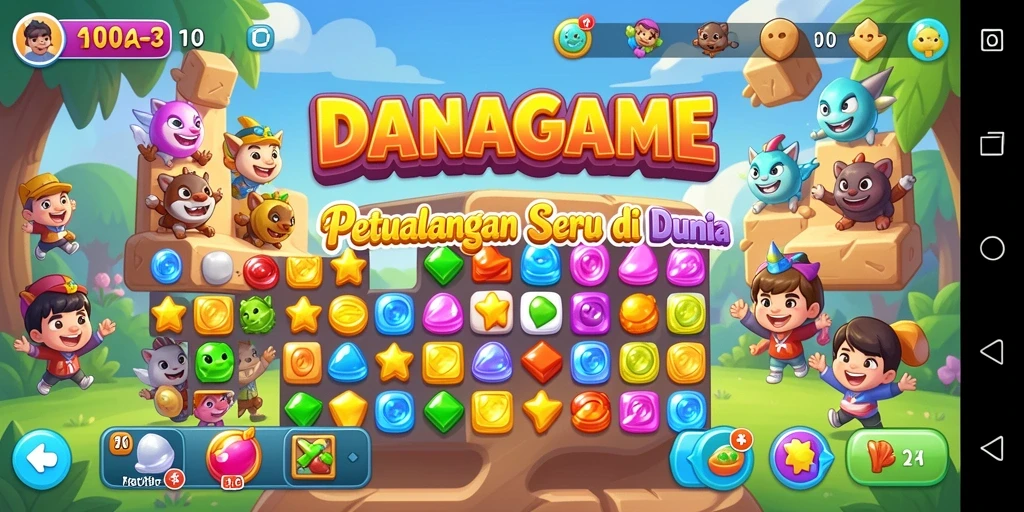 Gameplay seru DANAGAME dengan kombinasi warna-warni.