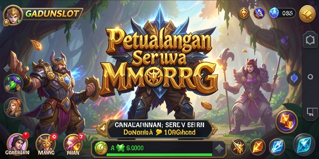 Tangkapan layar utama GADUNSLOT menampilkan aksi pertempuran seru dalam dunia MMORPG.