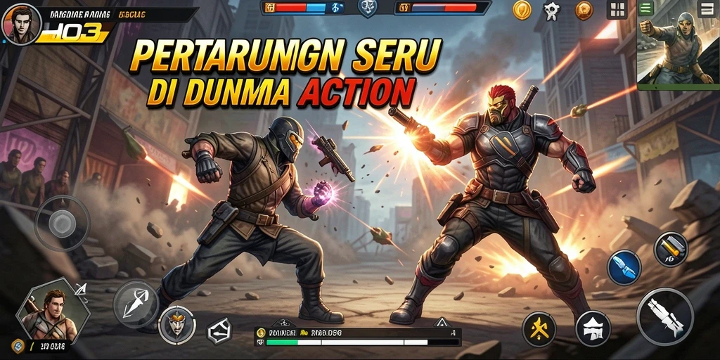 Tampilan gameplay seru dalam pertarungan Action di HO3.