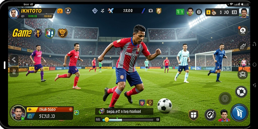 Screenshot menunjukkan aksi seru dalam permainan sepak bola yang mendebarkan.
