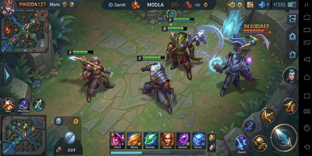 Screenshot utama gameplay MOBA yang menarik dan dinamis.