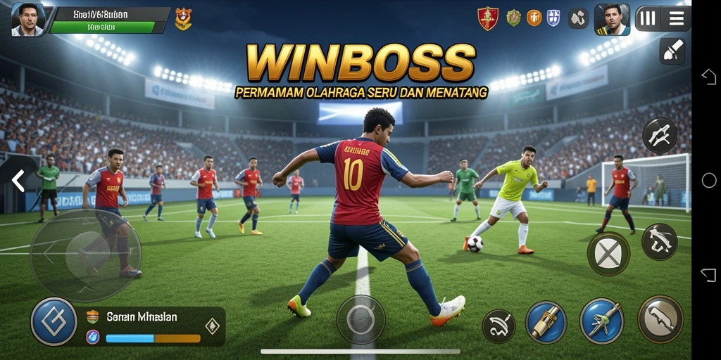 Tampilan gameplay WINBOSS yang menonjol dengan aksi olahraga.